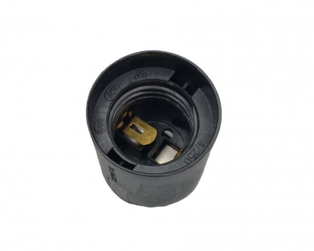 E27 Lamp Holder  2 Part Black Plastic Plain Skirt