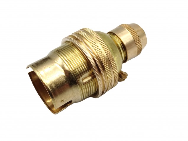 Brass large bayonet cap bulb holder with fixed cord grip 