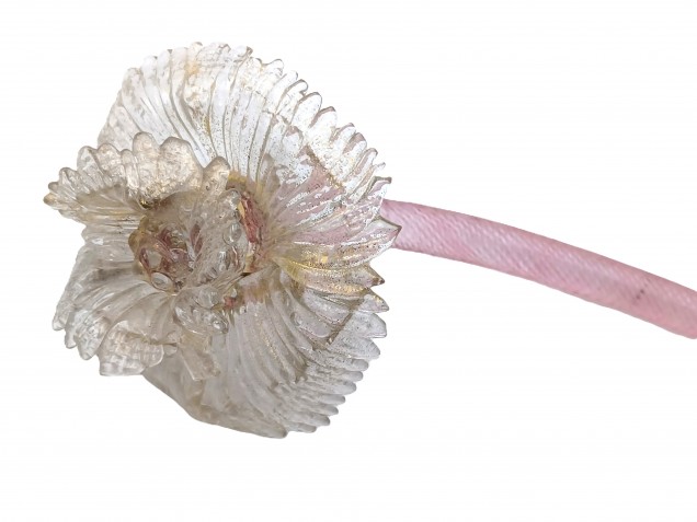 Murano Flowers - Pink Stem Clear And Gold Flower Head