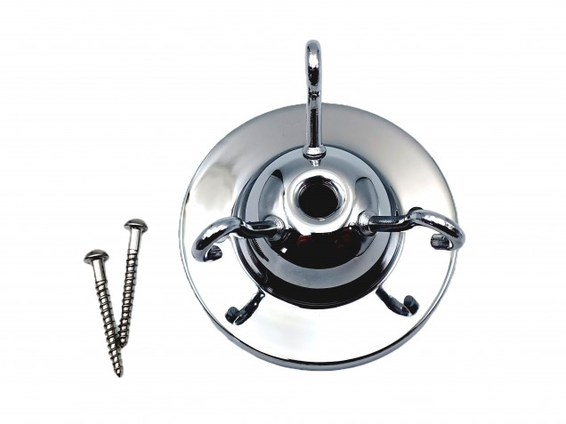 3 hook ceiling rose with cord grip and screws in chrome