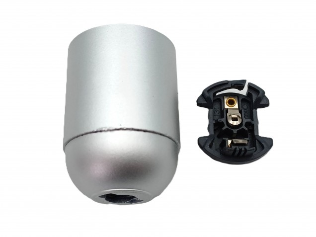 E27 ES 3 part lamp holder silver plain skirt