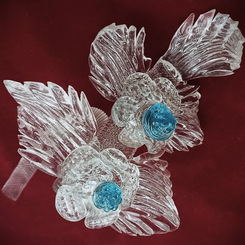 Vintage Murano Glass Chandelier Leaf with Blue Floral Decoration