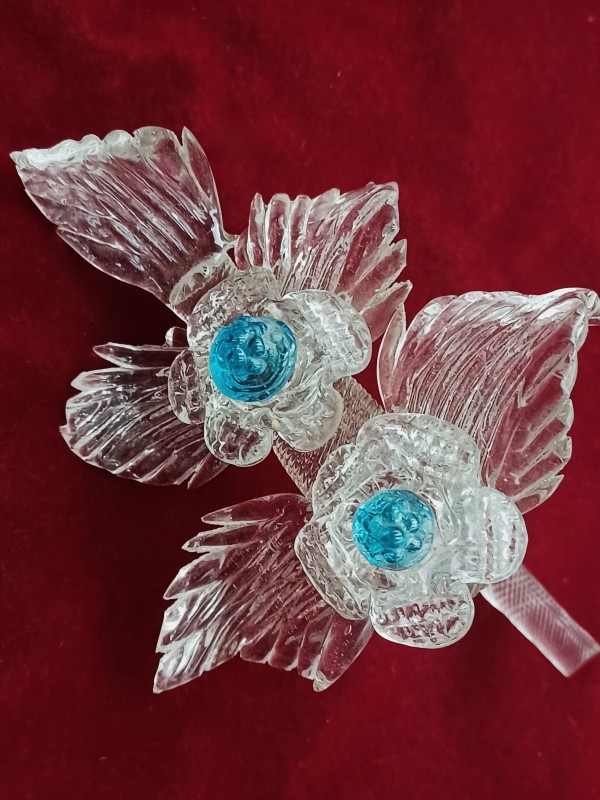 Vintage Murano Glass Chandelier Leaf with Blue Floral Decoration