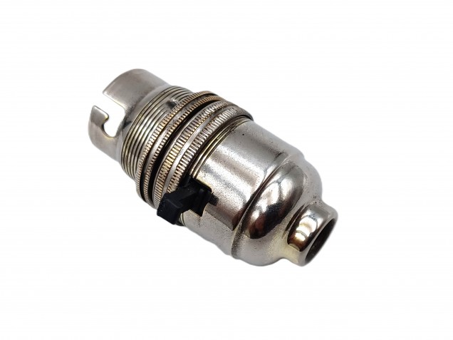 Switched lamp holder BC B22 nickel plated finish 10mm base
