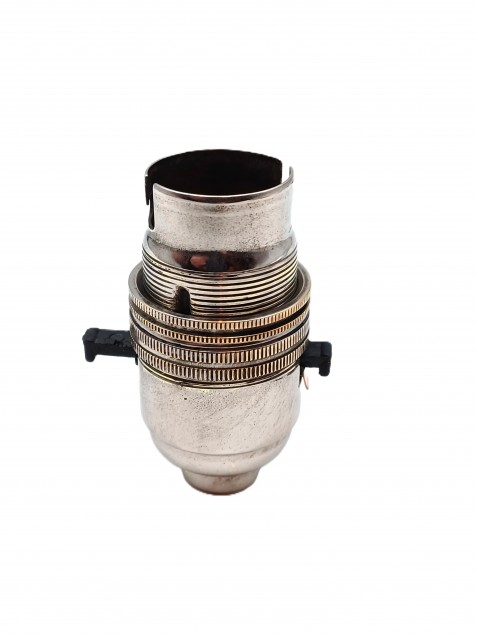 Switched lamp holder BC B22 nickel plated finish 10mm base