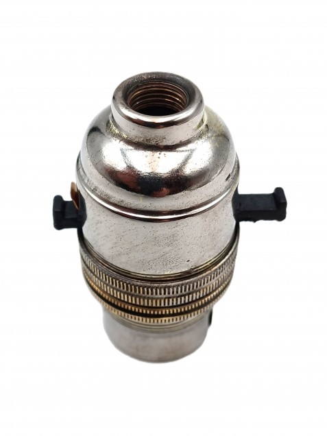 Switched lamp holder BC B22 nickel plated finish 10mm base