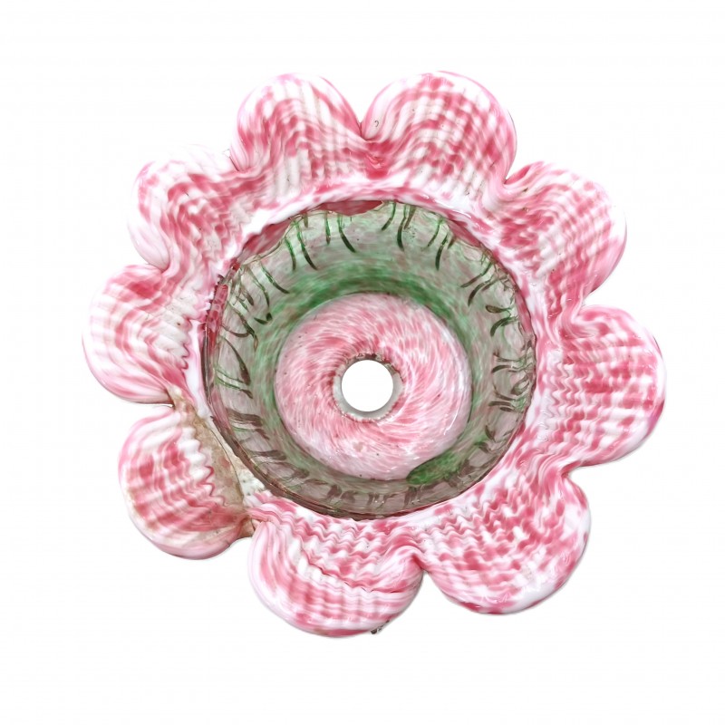 Vintage Murano Chandelier glass bobeche in green and pink