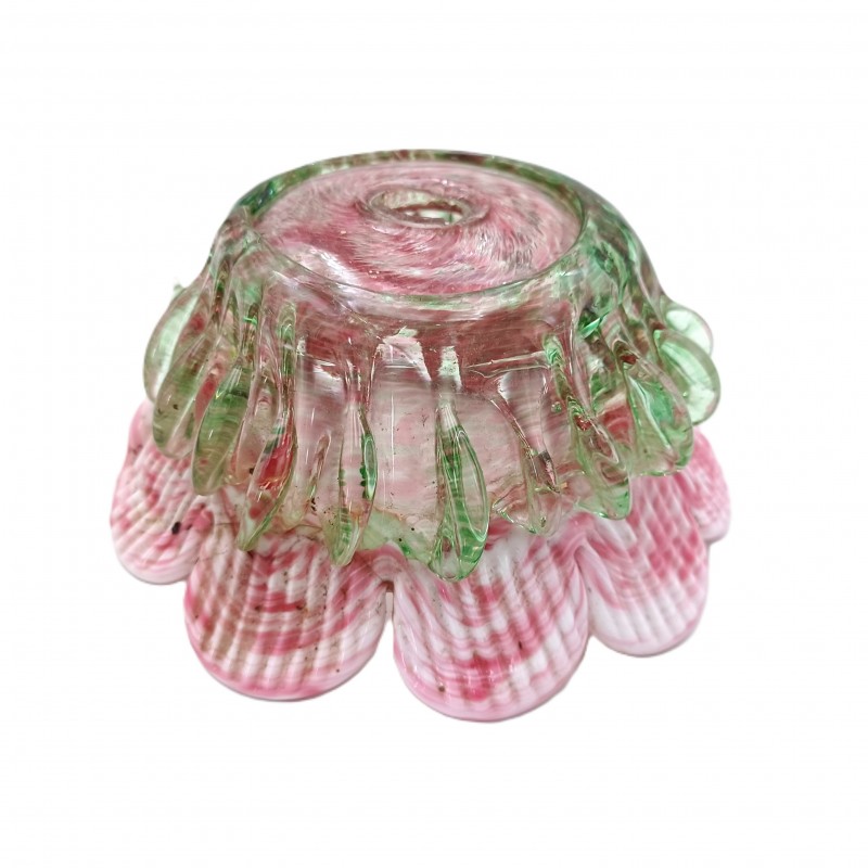 Vintage Murano Chandelier glass bobeche in green and pink