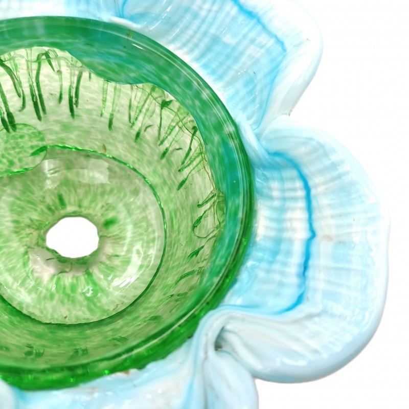 Vintage Murano Chandelier glass bobeche in green and blue
