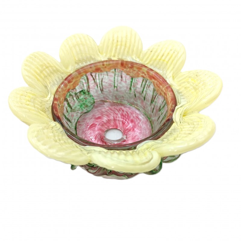 Vintage Murano Chandelier glass bobeche in pink and yellow