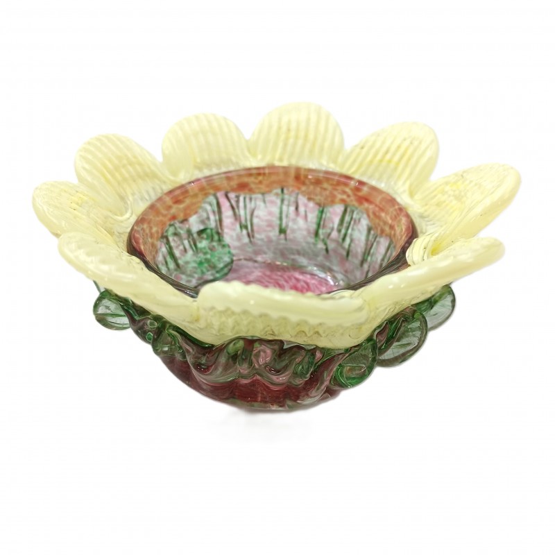 Vintage Murano Chandelier glass bobeche in pink and yellow