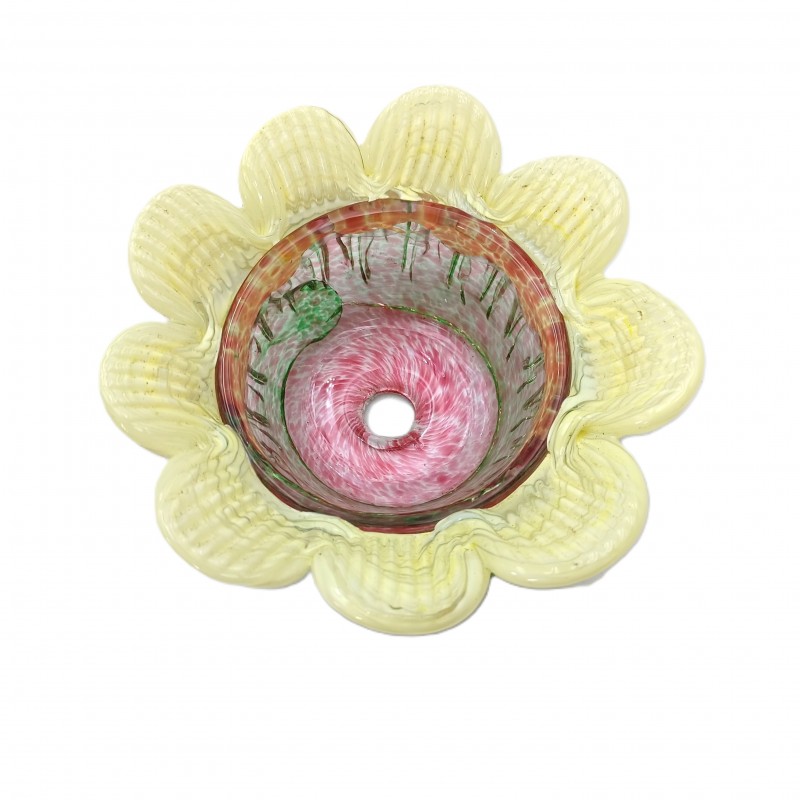 Vintage Murano Chandelier glass bobeche in pink and yellow
