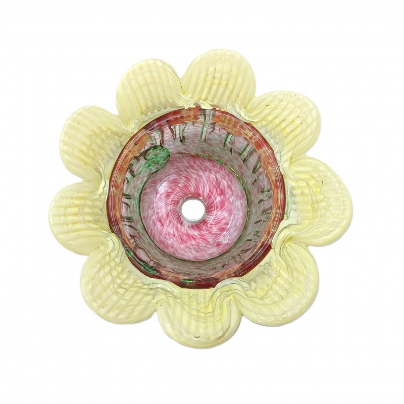 Vintage Murano Chandelier glass bobeche in pink and yellow