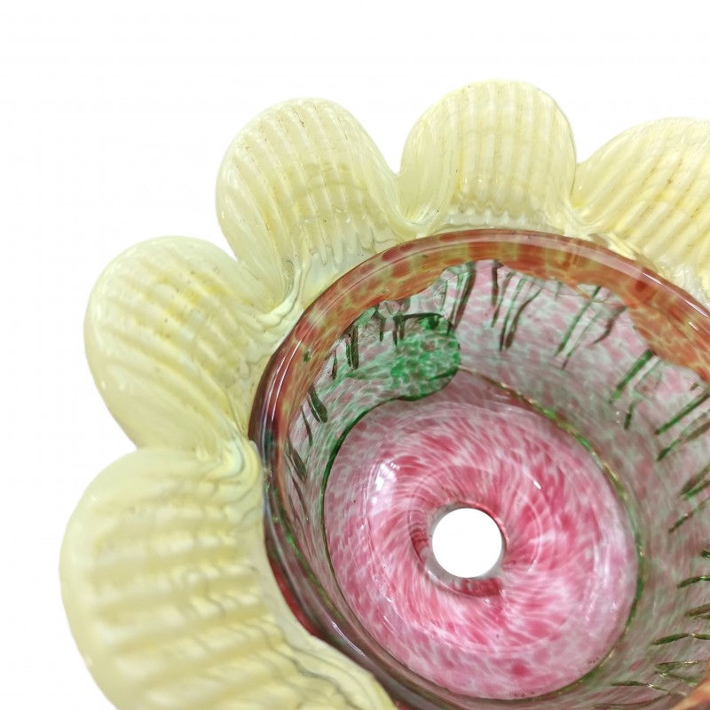 Vintage Murano Chandelier glass bobeche in pink and yellow