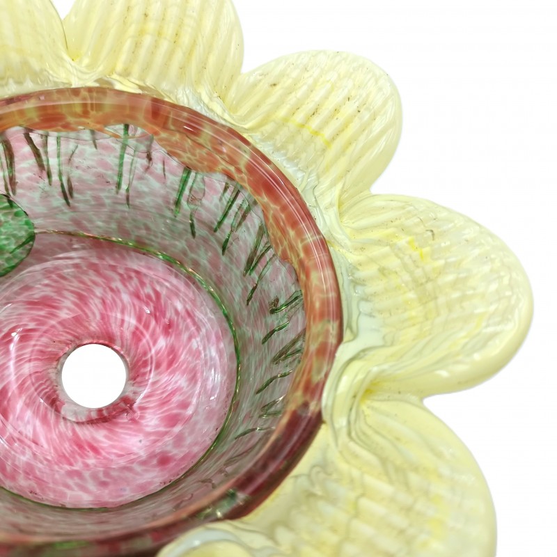 Vintage Murano Chandelier glass bobeche in pink and yellow