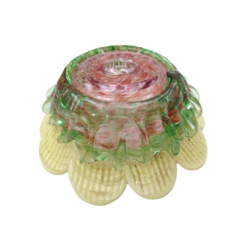 Vintage Murano Chandelier glass bobeche in pink and yellow