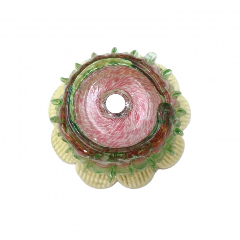 Vintage Murano Chandelier glass bobeche in pink and yellow