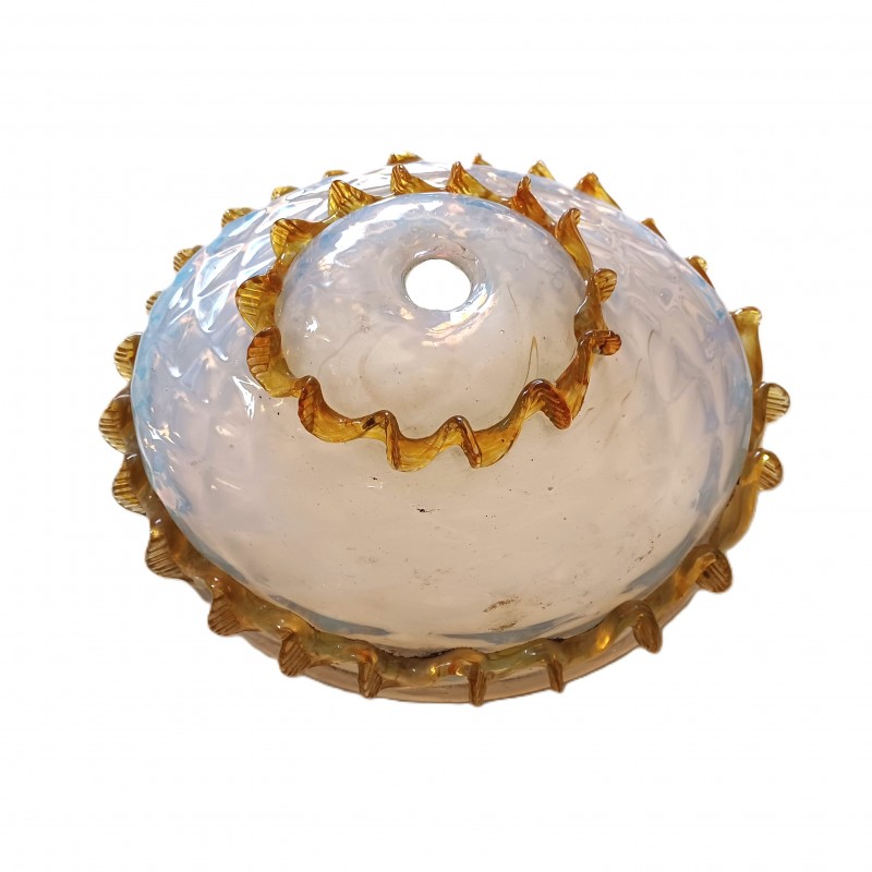 Antique Venetian glass chandelier bottom bowl blue and amber