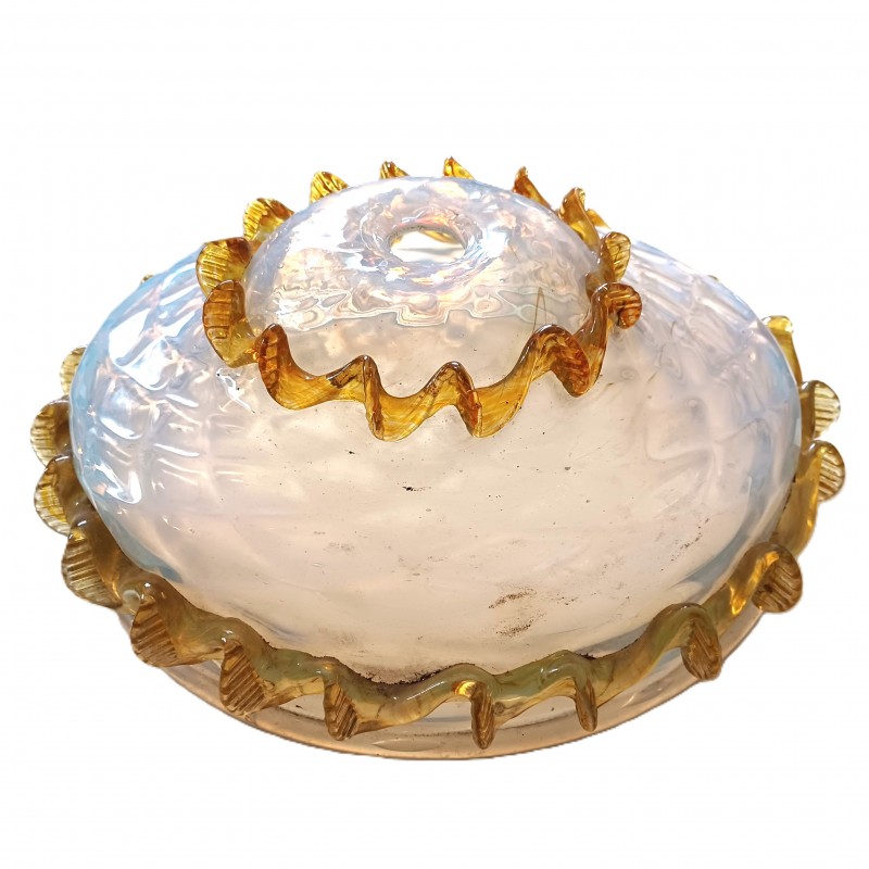 Antique Venetian glass chandelier bottom bowl blue and amber