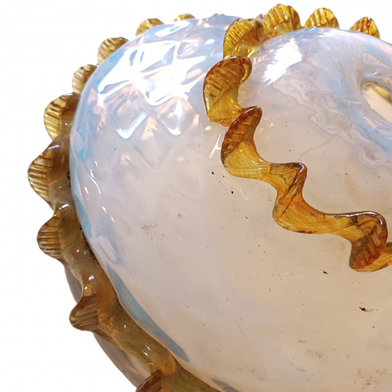 Antique Venetian glass chandelier bottom bowl blue and amber