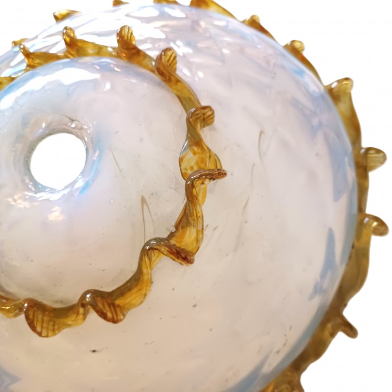 Antique Venetian glass chandelier bottom bowl blue and amber