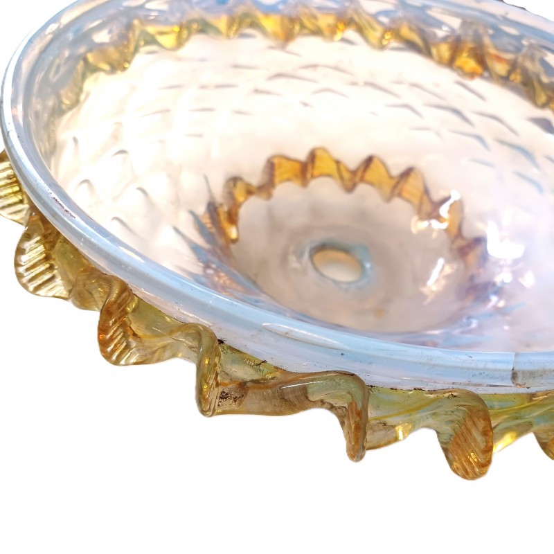 Antique Venetian glass chandelier bottom bowl blue and amber