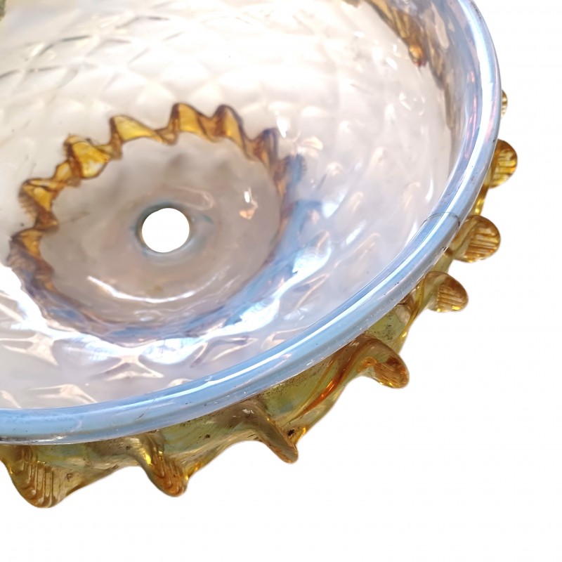 Antique Venetian glass chandelier bottom bowl blue and amber