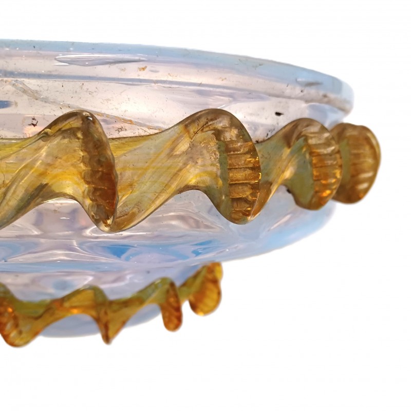 Antique Venetian glass chandelier bottom bowl blue and amber