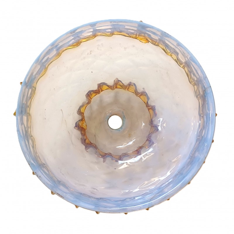 Antique Venetian glass chandelier bottom bowl blue and amber