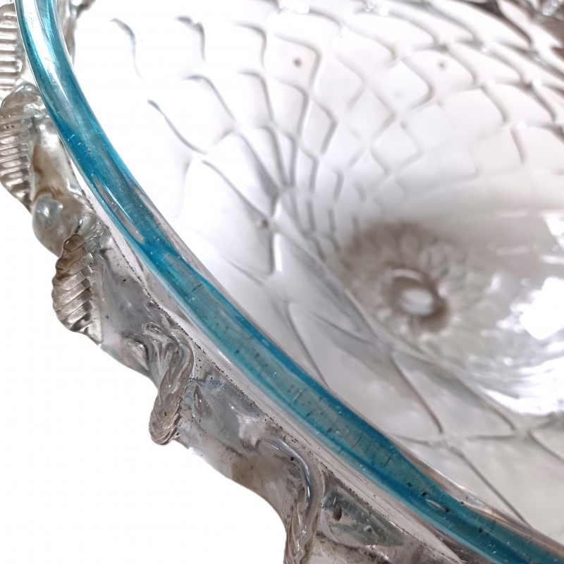 Antique Venetian large chandelier bottom bowl blue and clear