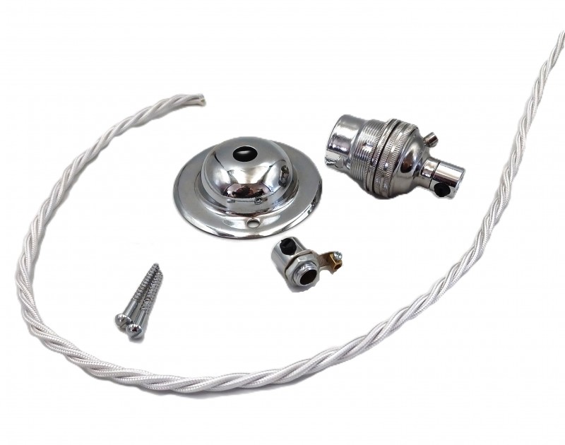 Chrome Ceiling Plate Rose With B22 Lamp Holder Set