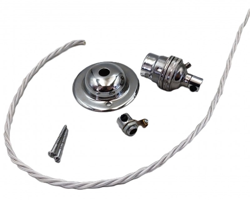 Chrome Ceiling Plate Rose With B22 Lamp Holder Set