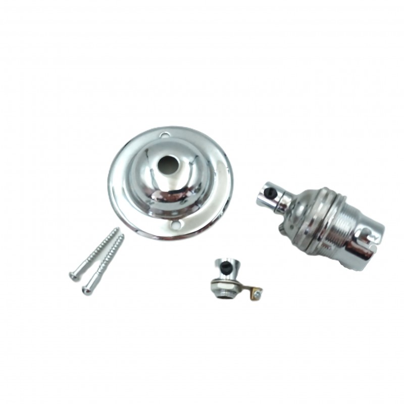 Chrome Ceiling Plate Rose With B22 Lamp Holder Set