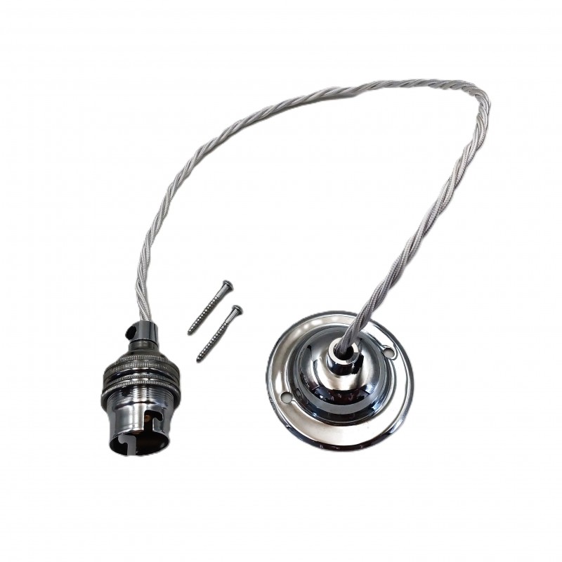 Chrome Ceiling Plate Rose With B22 Lamp Holder Set