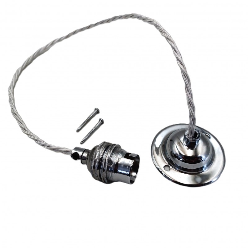 Chrome Ceiling Plate Rose With B22 Lamp Holder Set