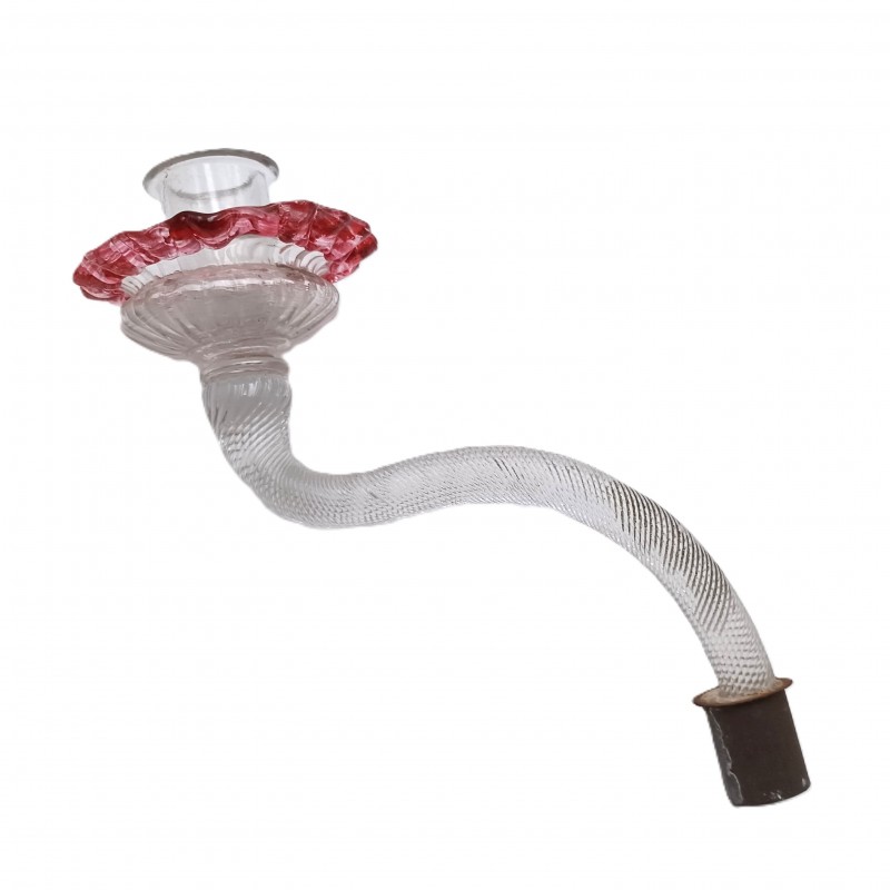 Antique Murano Clear and red Glass chandelier arm and pan
