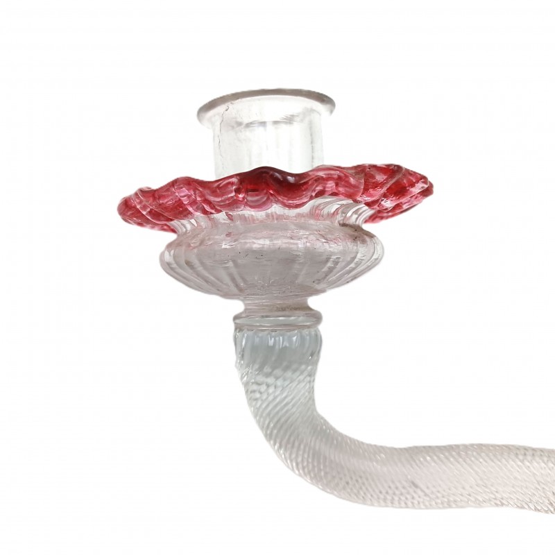 Antique Murano Clear and red Glass chandelier arm and pan