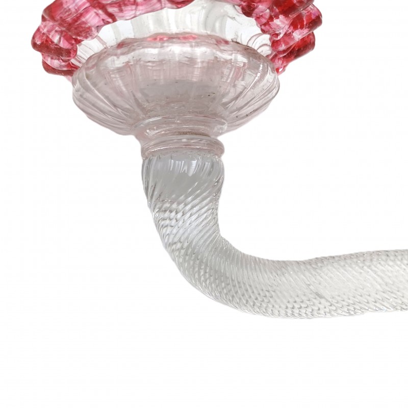 Antique Murano Clear and red Glass chandelier arm and pan