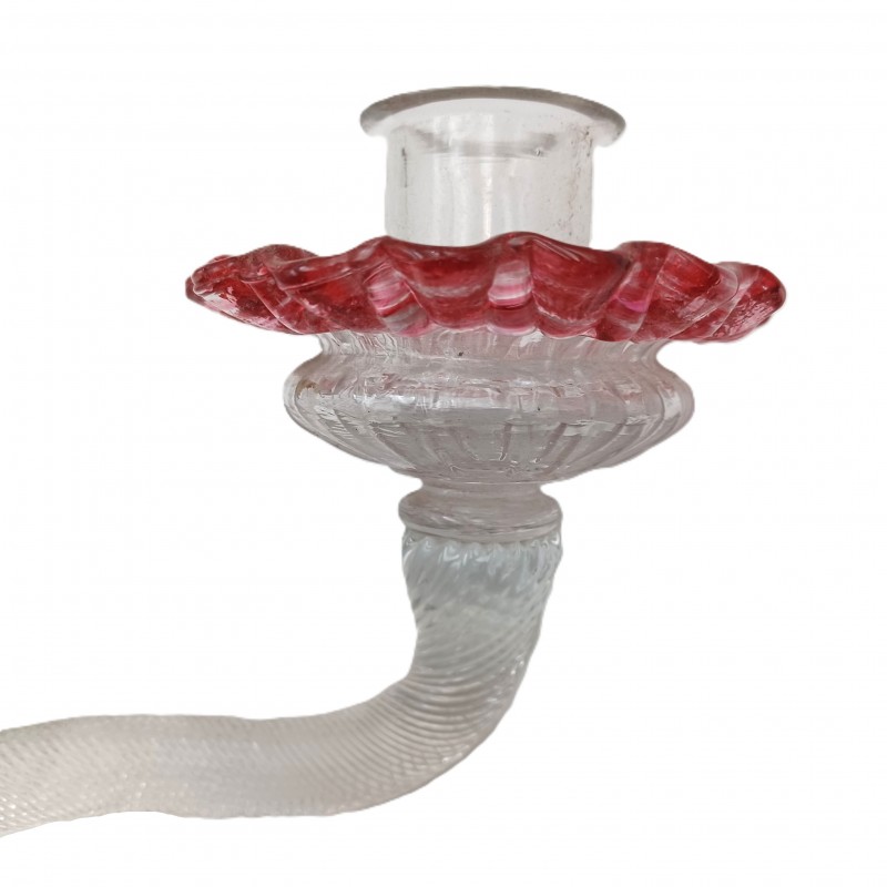 Antique Murano Clear and red Glass chandelier arm and pan