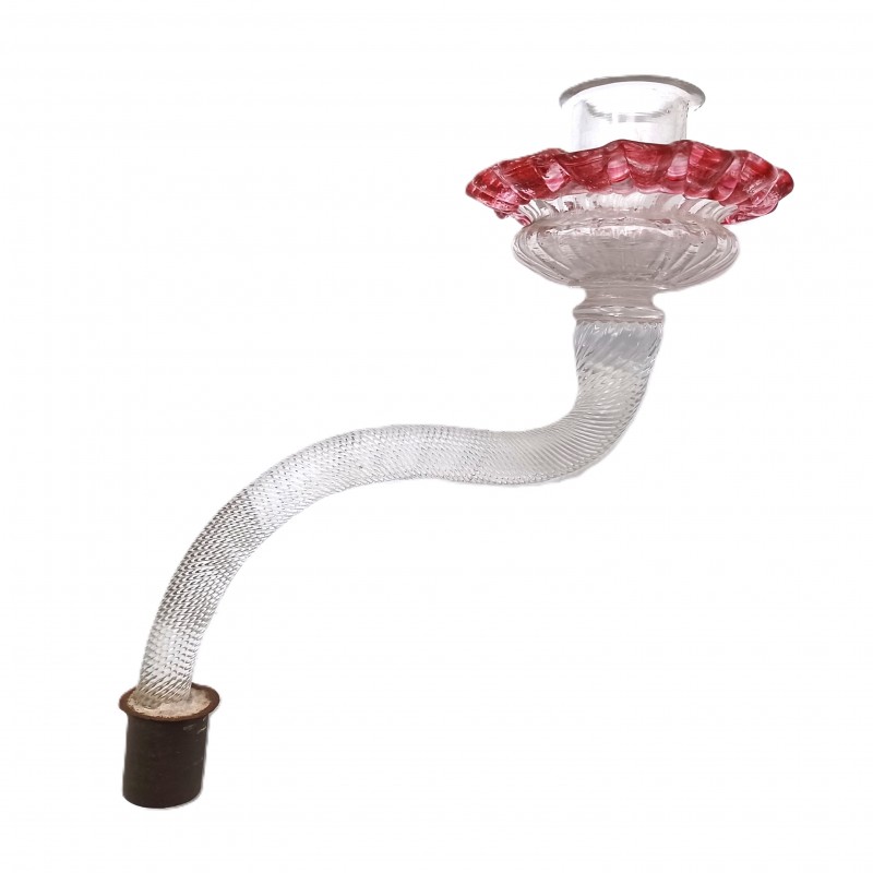 Antique Murano Clear and red Glass chandelier arm and pan