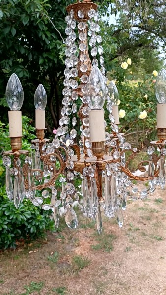 Venetian Style Brass And Crystal Chandelier - 5 Arm - Vintage