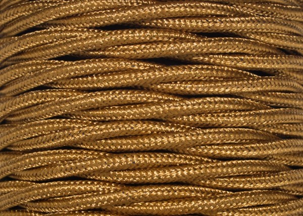 Braided 3 core silk flex lighting cable antique gold 0.75mm