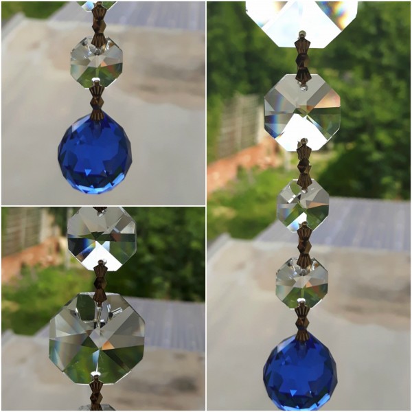 Crystal Sun catcher Hanging BLUE Crystal Ball With 8 Swarovski Octagons