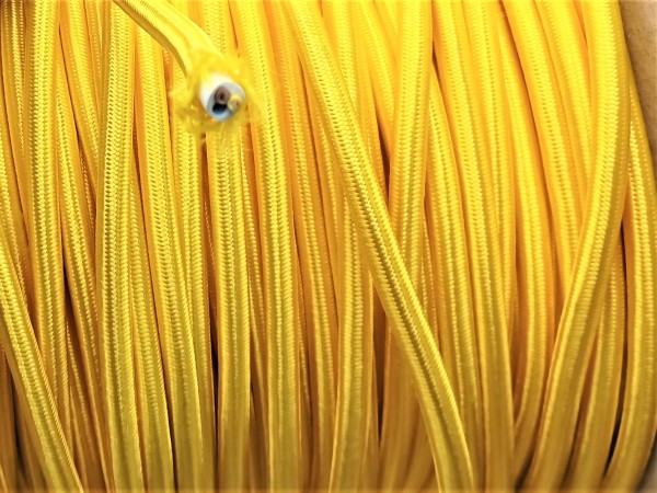 SILK BRAIDED 3 CORE ROUND FLEX ELECTRIC LIGHTING PERIOD CORD BUTTERCUP YELLOW 0.50 MM