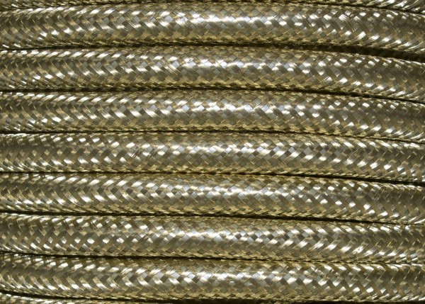 100 METRES of 3 CORE ROUND OVERBRAID BRIGHT BRASS ELECTRIC FLEX 0.50MM 