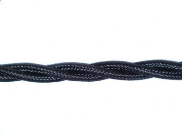 thumbnail image 2 of Vintage Braided Fabric Lighting Flex Cord Black 3 Core Round Bulk (1m / 3m / 5m / 10m) 2 of 3