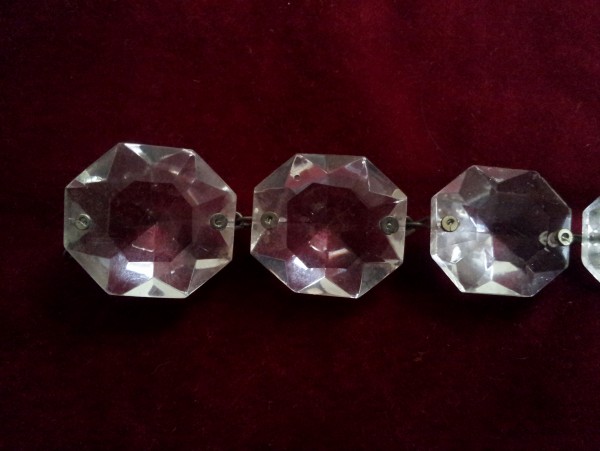 elongated octagon flat back glass chandelier button, Two pin hole one at each end