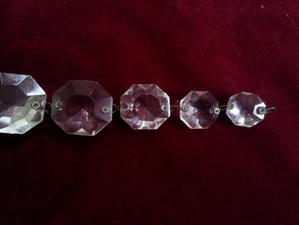 elongated octagon flat back glass chandelier button, Two pin hole one at each end