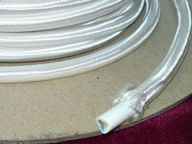 3 CORE ROUND PVC BRAIDED WHITE ELECTRIC CABLE 0.50MM
