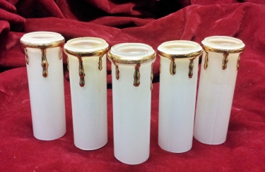 Vintage Glass Candle Tube in White With Gold Drip